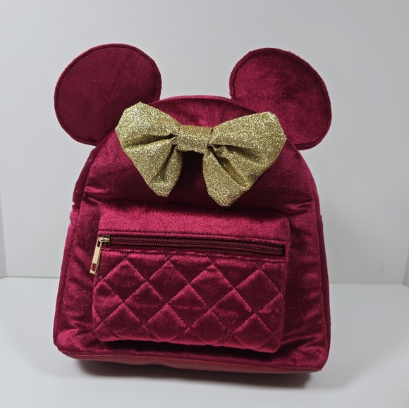 Disney Bioworld Minnie Mouse Quilted Velvet Mini Backpack Nwt - Picture 1 of 3